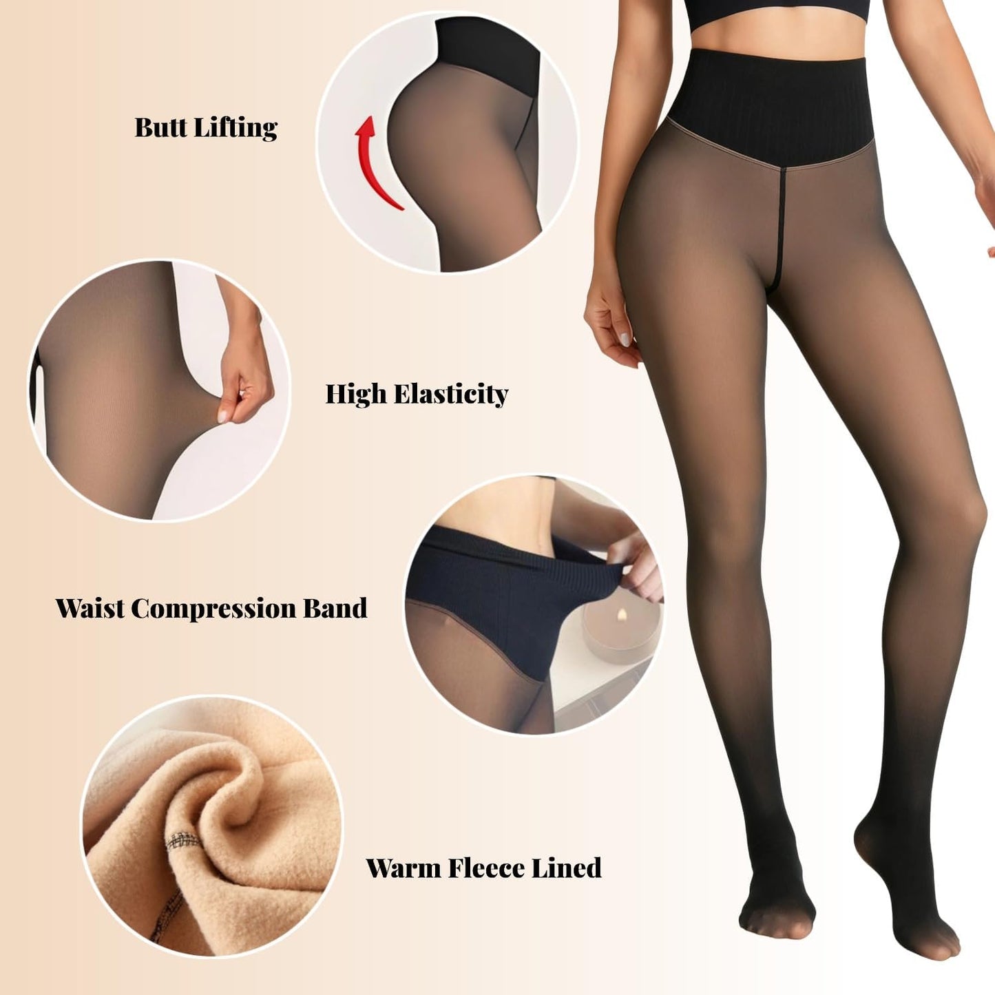Women's Fleece-Lined Thermal Tights (Sheer-Look)