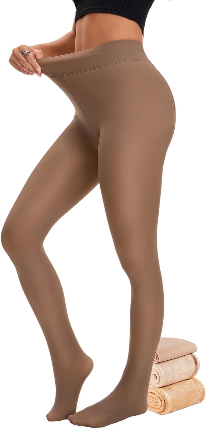 Women's High-Waisted Fleece-Lined Thermal Tights (Sheer-Look)