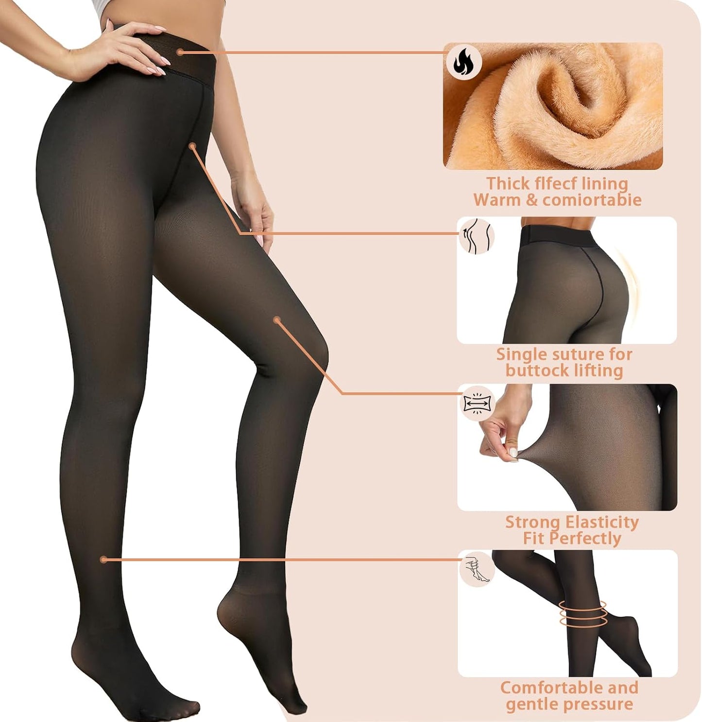 Women's High-Waisted Thermal Tights (Sheer-Look)