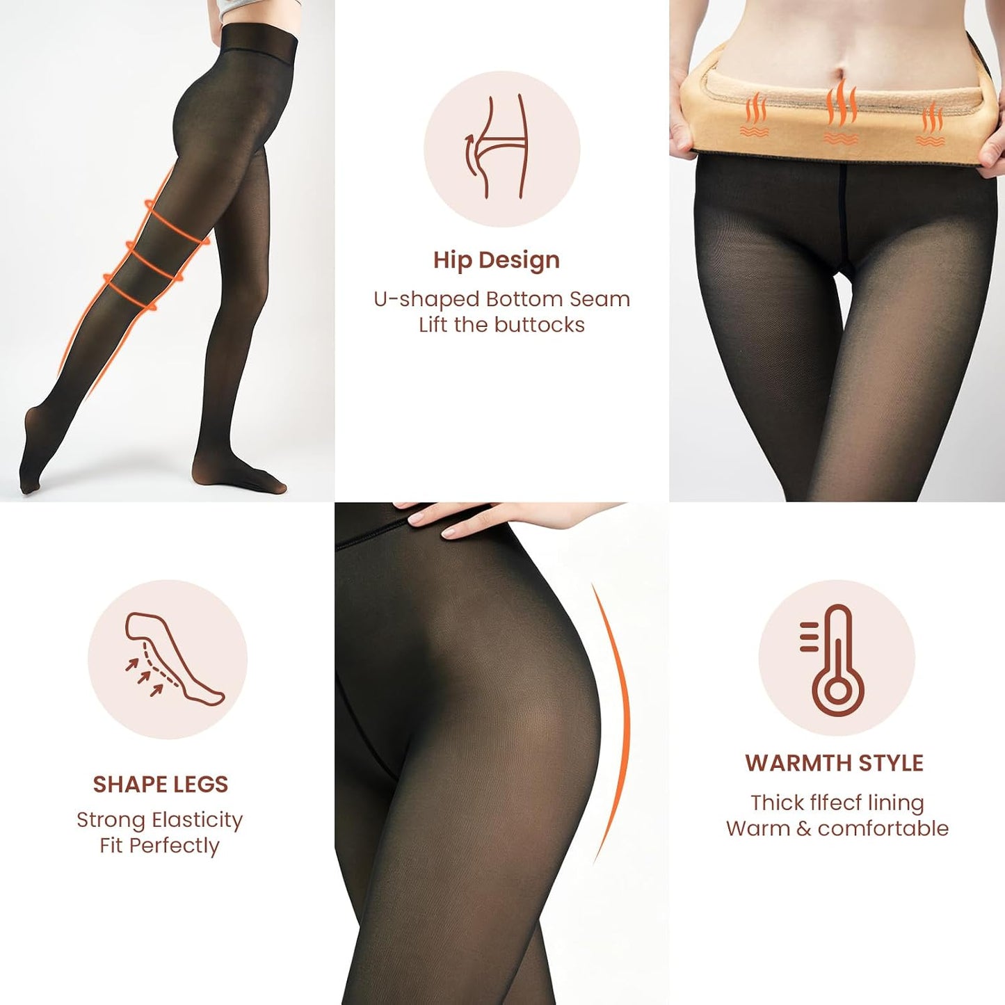 Women's Fleece-Lined Thermal Tights (Sheer-Look)