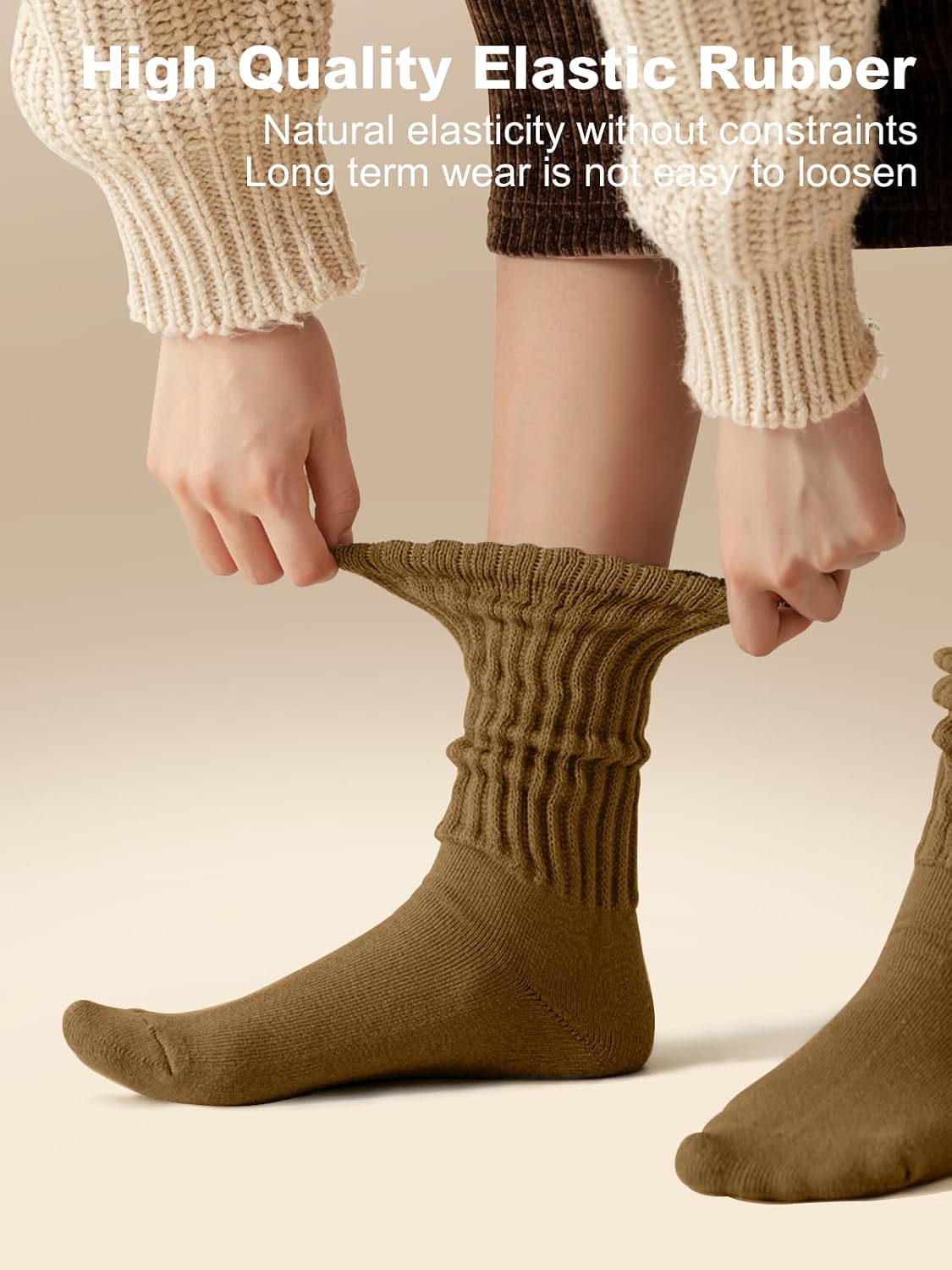 Women's Loose-Fit Slouch Socks (White, Thickened Cushioning, Boot Socks)