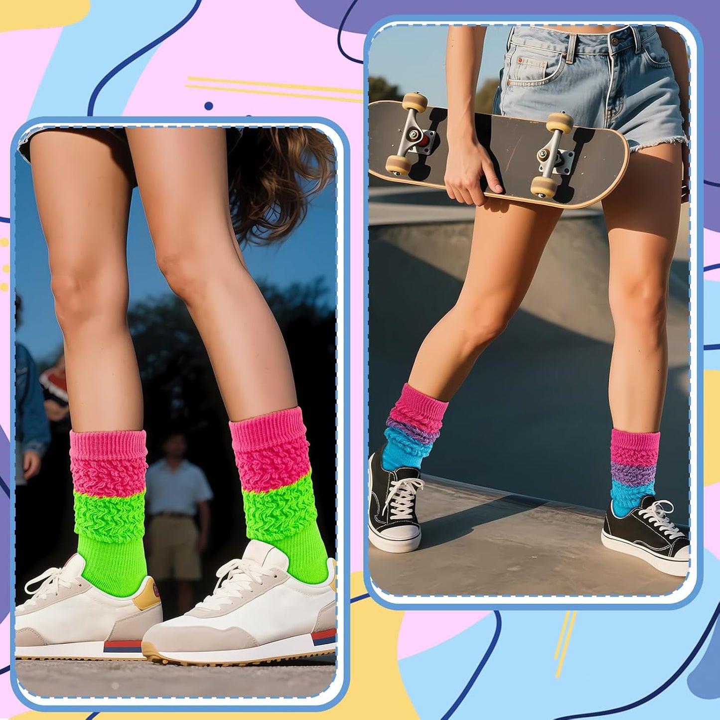 Neon Slouch Socks (Soft Extra-Long Slouch Socks/Leg Warmers, Suitable for Parties)