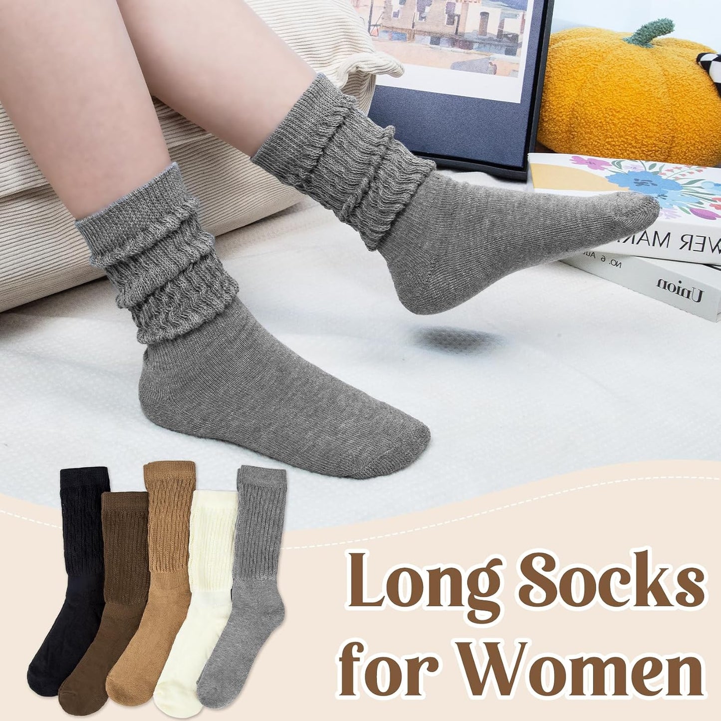Women's Slouch Socks (5-Pair Pack, Long Loose-Fit Boot Socks)