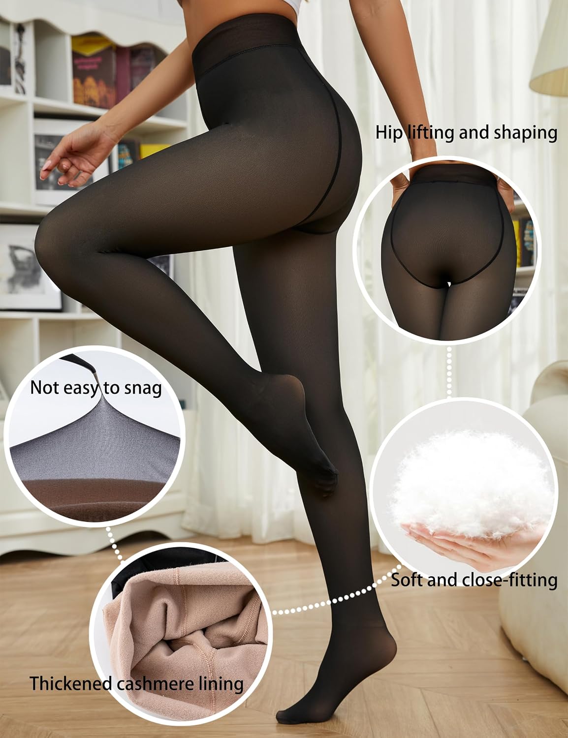 Women's High-Waisted Stretchy Fleece-Lined Thermal Tights (Sheer-Look)
