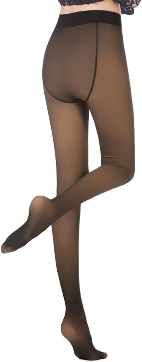 Women's High-Waisted Fleece-Lined Thermal Tights (Sheer-Look)