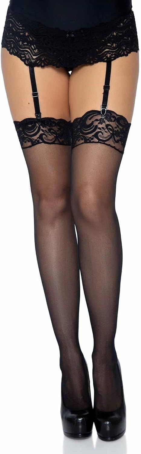 womens Nylon Sheer Stockings With Lace Top