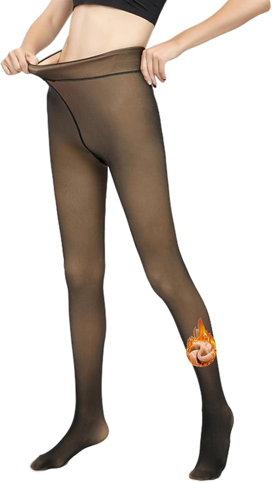 Women's High-Waisted Fleece-Lined Thermal Tights (Sheer-Look)