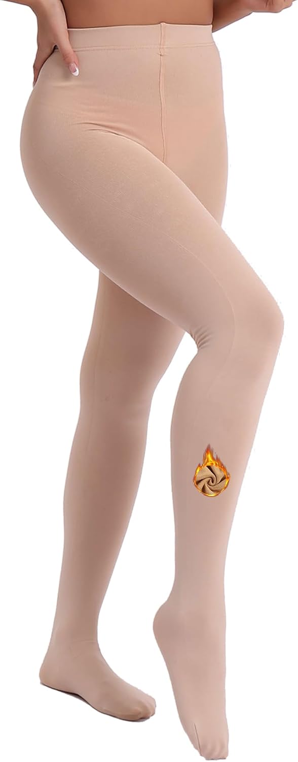 Women's High-Waisted Fleece-Lined Thermal Tights (Sheer-Look)
