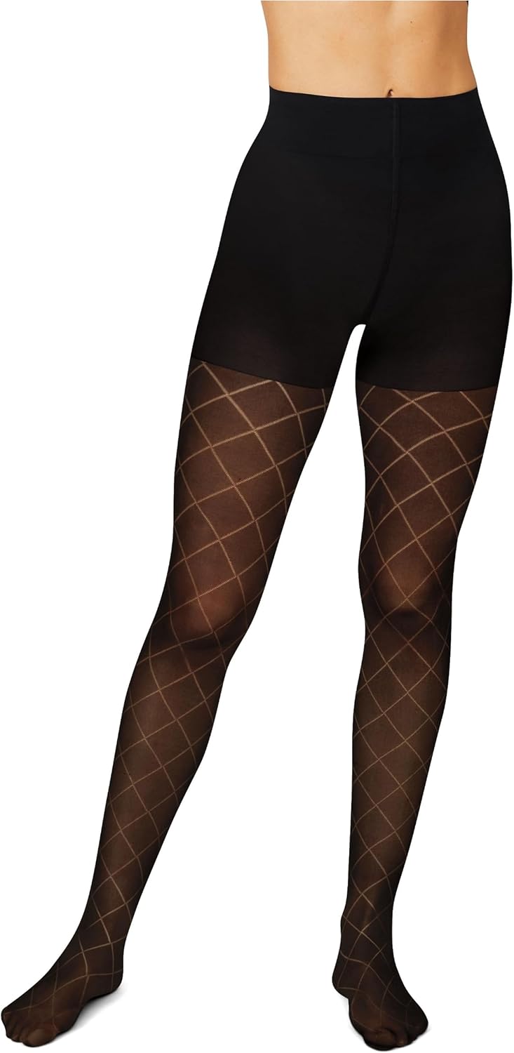 Women's Stylish Diamond-Outline Pattern Tights; Tummy Control, Butt-Lifting, And Sheer-Toe Design
