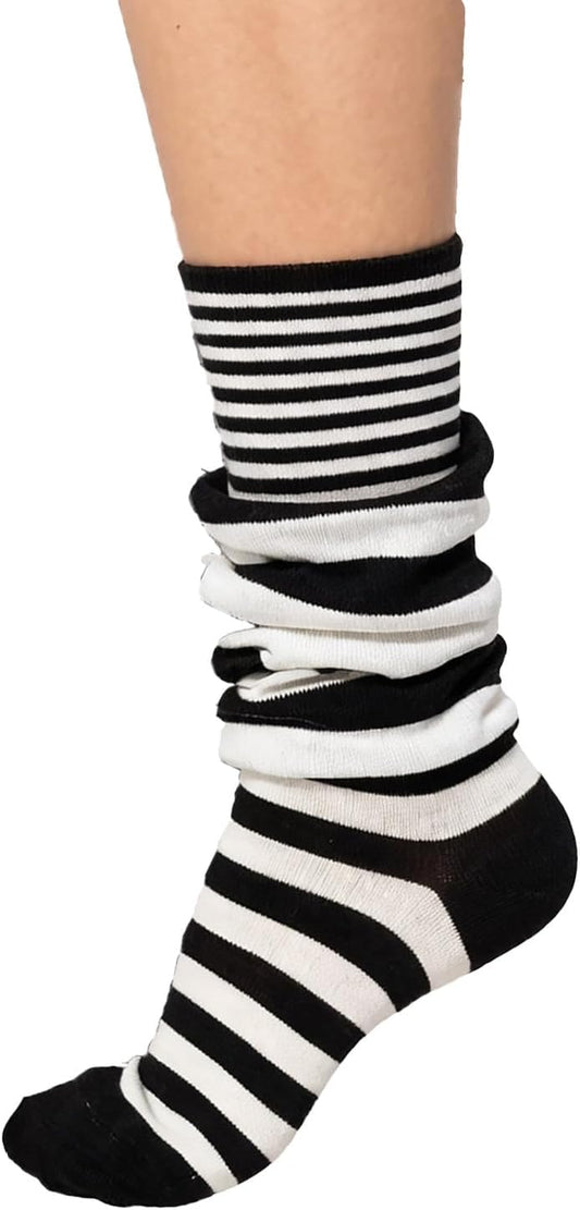 Women's 2-in-1 Striped Slouch Socks, Y2K Style Stacked Socks with Built-in Non-Slip Calf Lining
