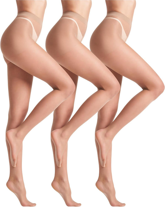 3 Pairs 20D Women's Sheer Tights Ultra Sheer Pantyhose with Control Top