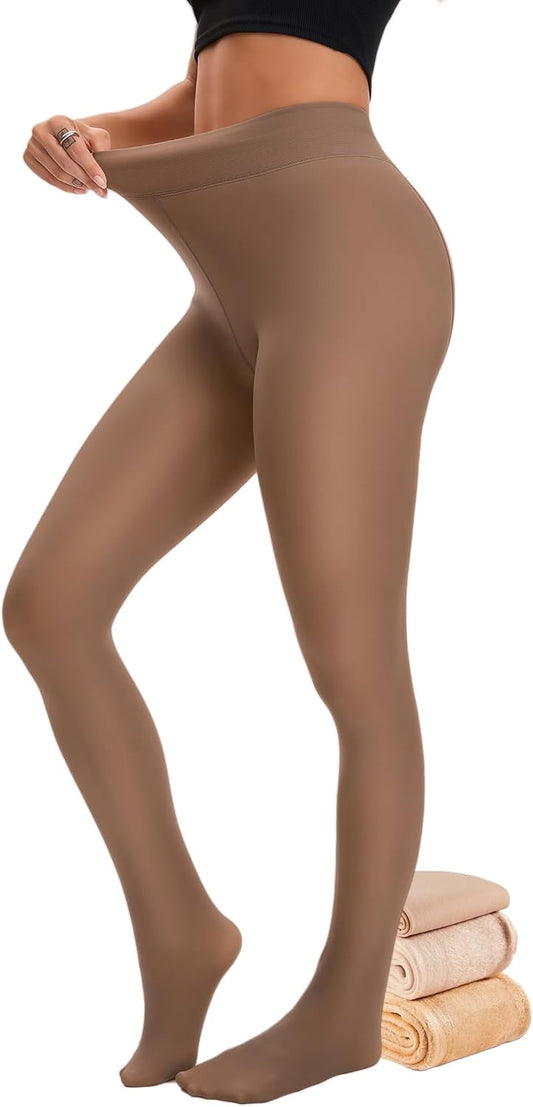 Women's High-Waisted Fleece-Lined Thermal Tights (Sheer-Look)