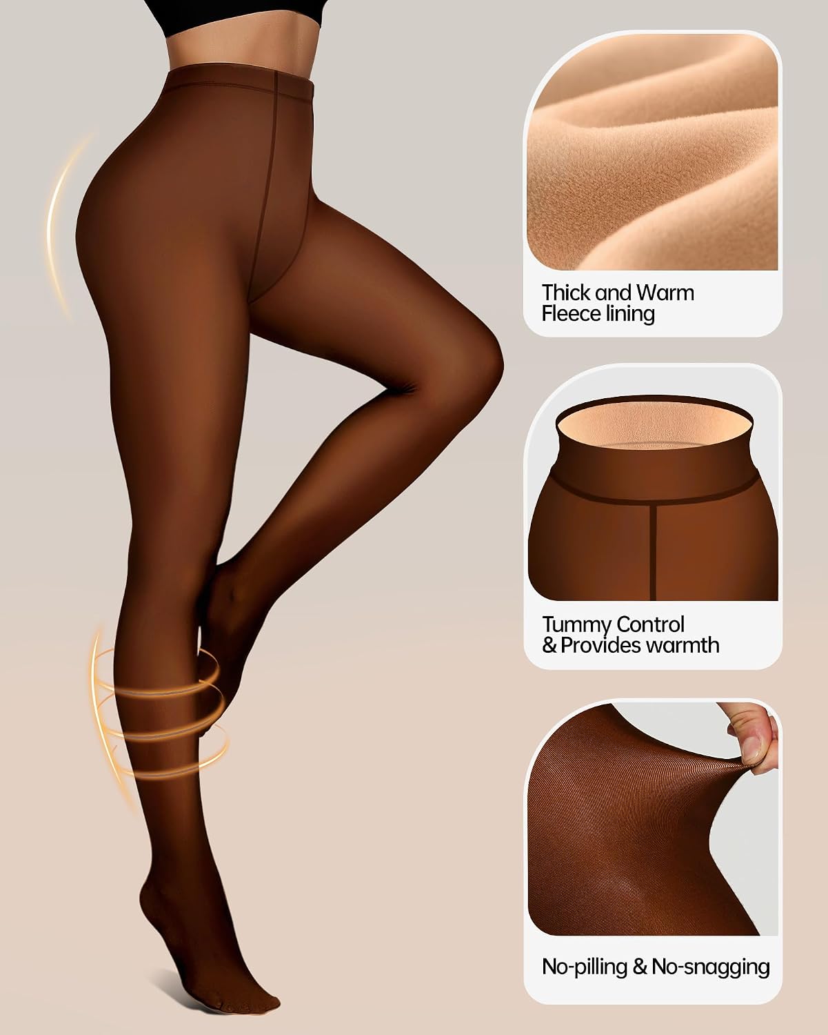 Women's High-Waisted Extra-Thick Thermal Tights (Sheer-Look)