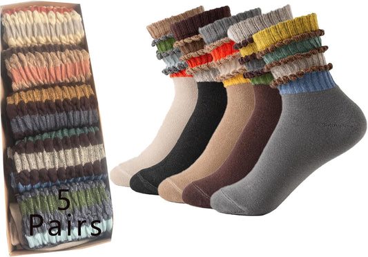 Women's Colorful Striped Crew Socks (5-Pack), Retro Sporty Casual Ruched Slouch Socks