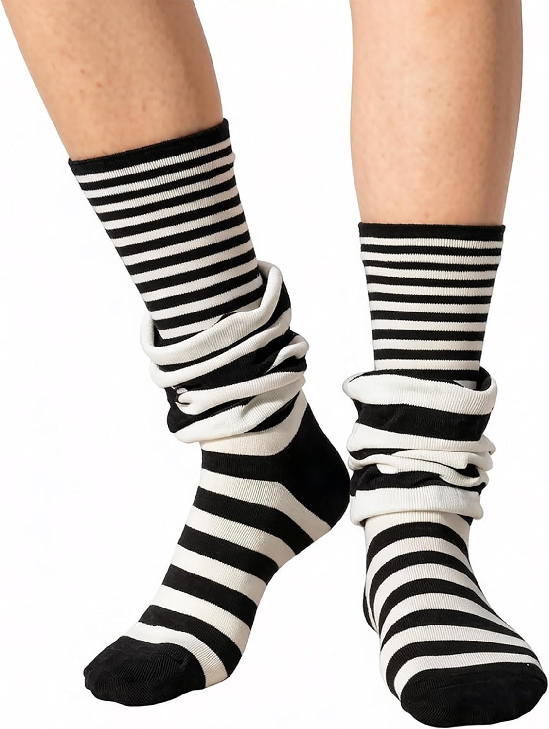 Women's 2-in-1 Striped Slouch Socks, Y2K Style Stacked Socks with Built-in Non-Slip Calf Lining