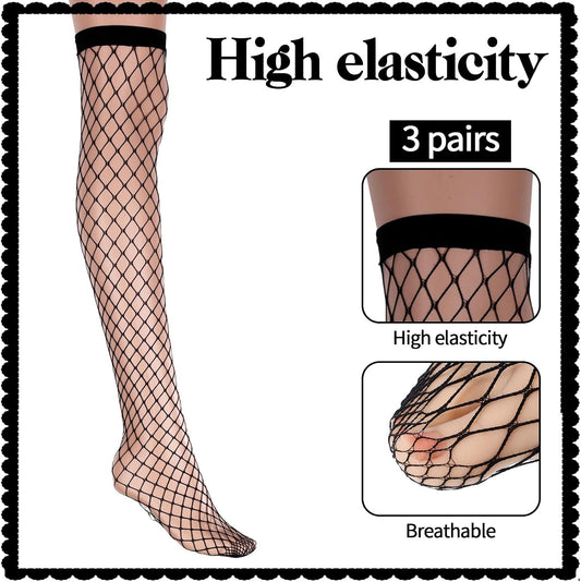 Women's Fishnet Thigh-Highs (3-Pack) – Slimming Black Style