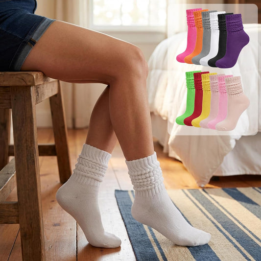 Women's Slouch Socks (12-Pair Pack, Colorful/White, Vintage Long Slouch Socks, Suitable for Daily Wear & Boots)