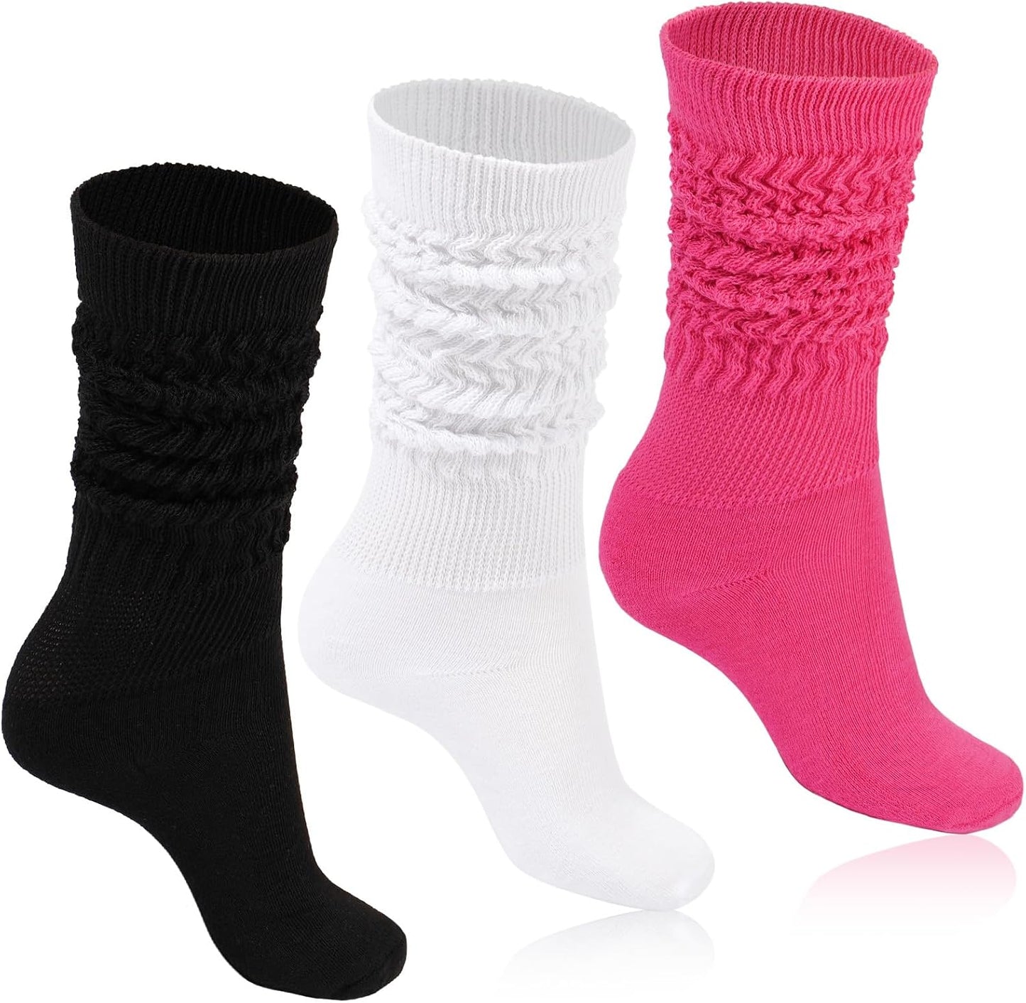 Women's Boot Slouch Socks (3-Pair Pack, Ribbed Knit Thickened Warm Long Socks, Suitable for Hiking & Daily Wear)