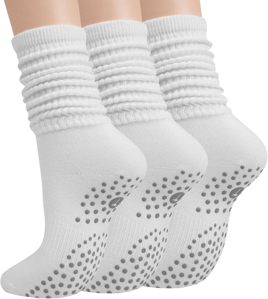 Women's Non-Slip Pilates Socks, Yoga/Ballet Ruched Socks (3-Pack)