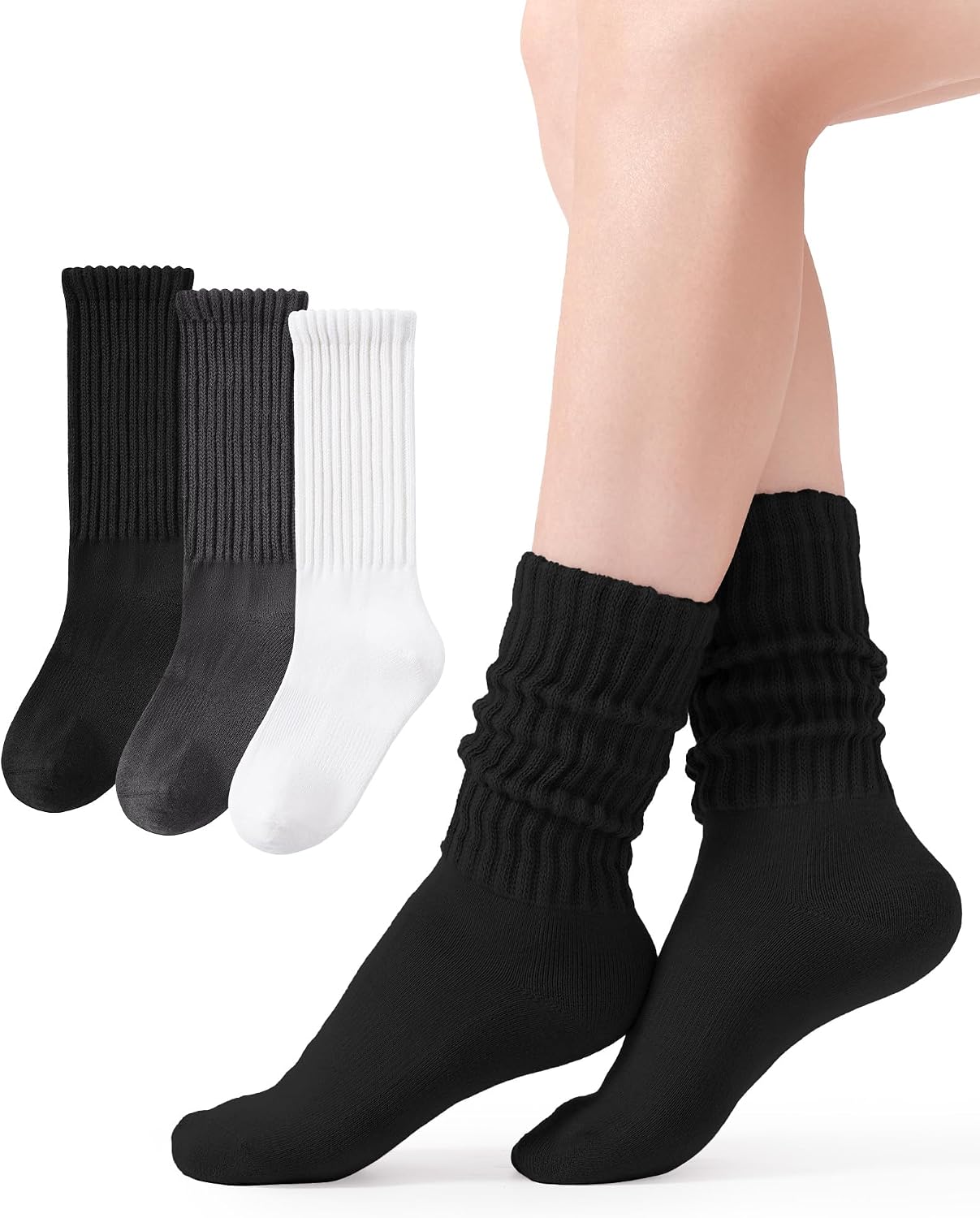 Women's Ruched Slouch Socks, Vintage-Style Boot Socks (3-Pack)