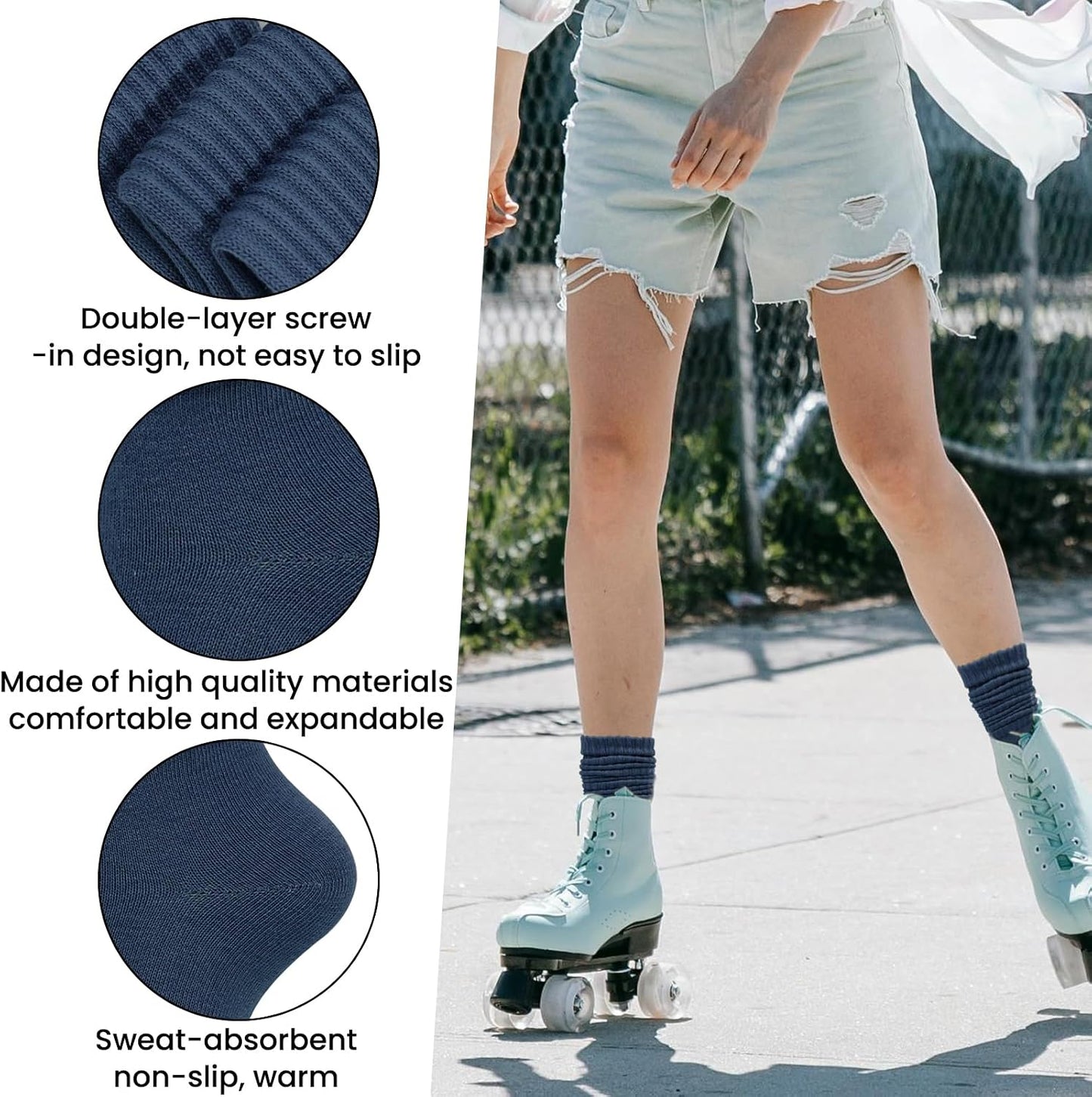 Women's Slouch Socks (6-Pack), Colorful Over-the-Knee Ruched Socks (for Women/Girls/Students), Casual Crew Socks