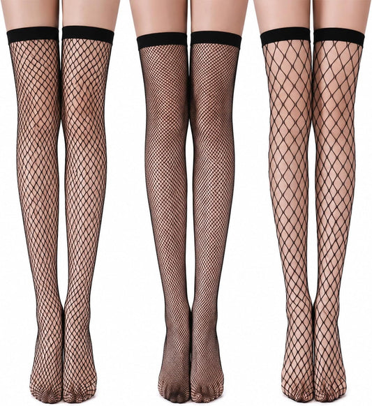 Women's Fishnet Thigh-Highs (3-Pack) – Slimming Black Style