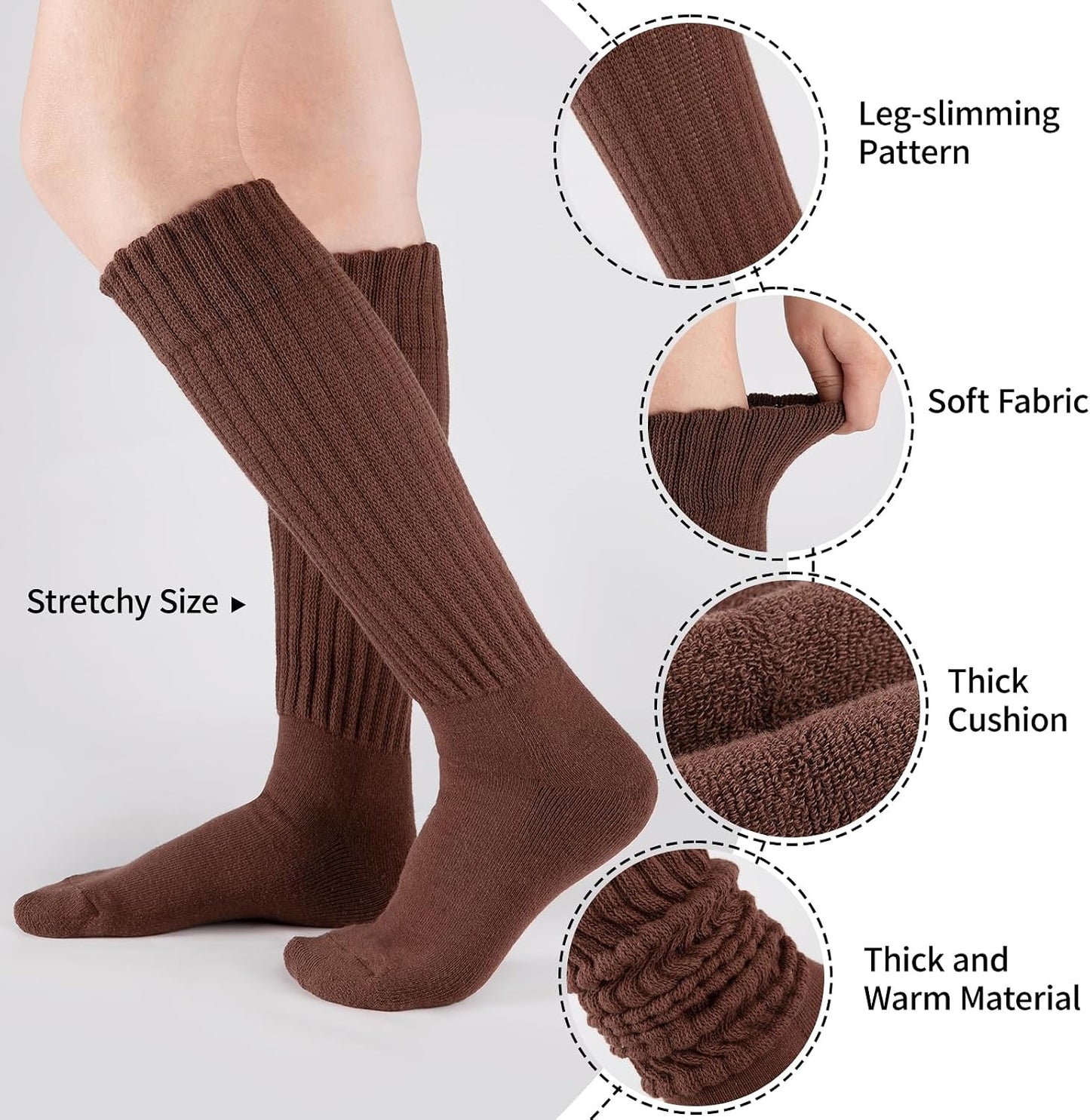 Women's Slouch Socks (4-Pair Pack): Over-the-Knee Soft Cotton Knit Extra-Long Socks with Cushioning