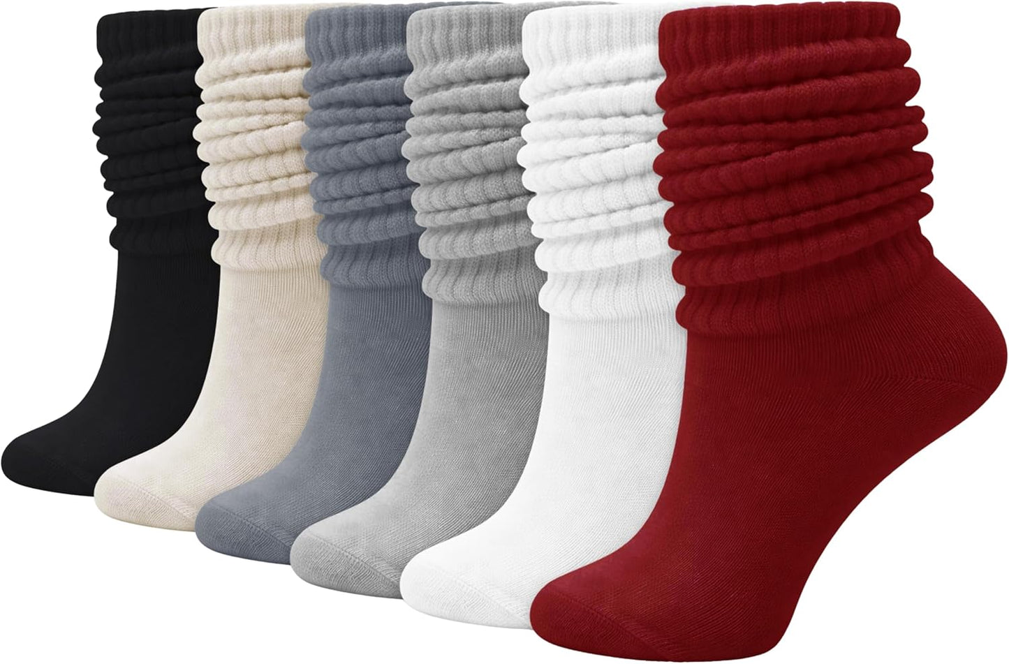 Women's Boot Slouch Socks (6-Pair Pack, Vintage Thickened Knit Over-the-Knee Socks, Suitable for Casual Sports)