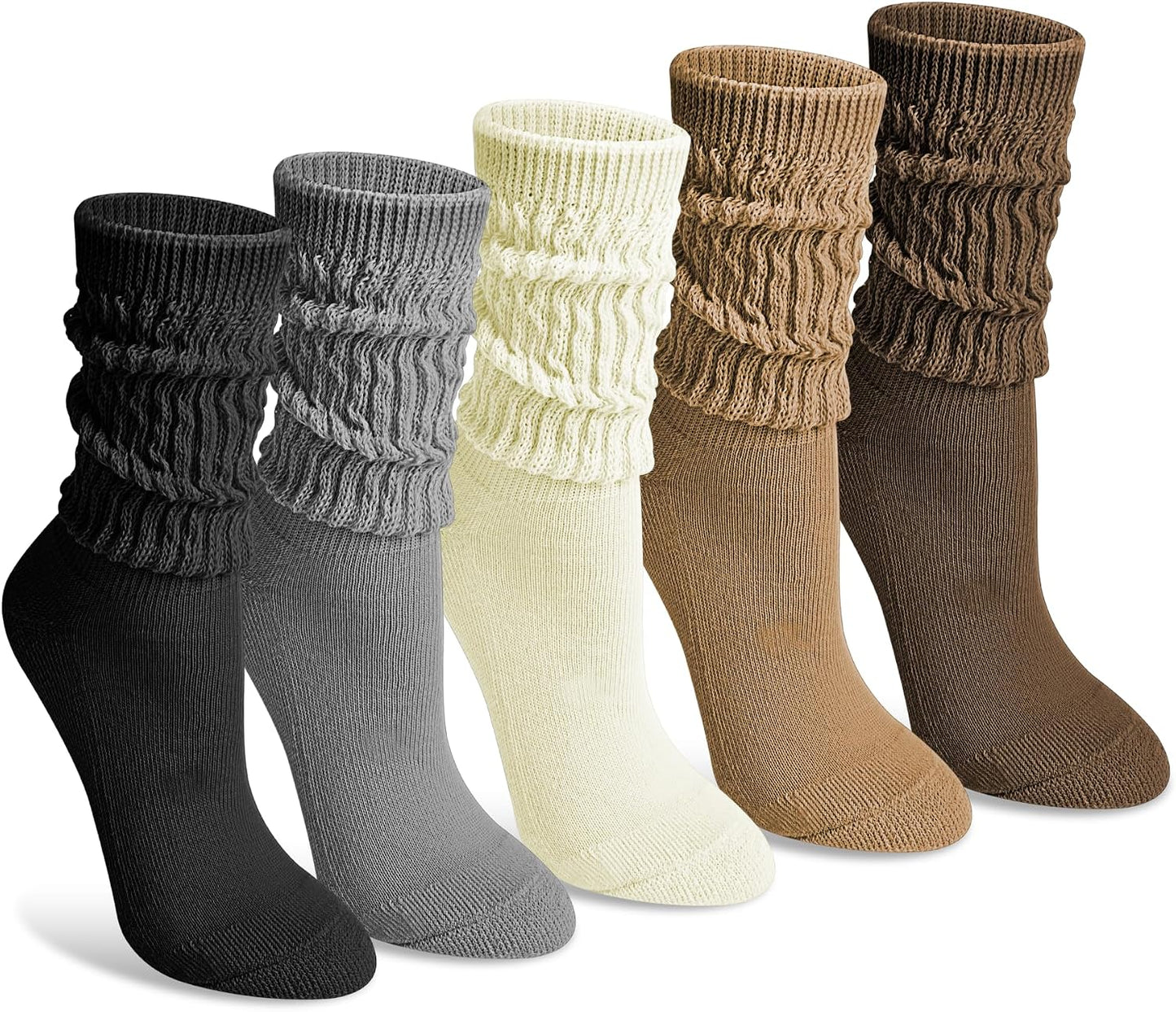 Women's Slouch Socks (5-Pair Pack, Long Loose-Fit Boot Socks)