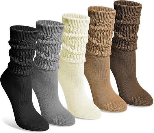 Women's Slouch Socks (5-Pair Pack, Long Loose-Fit Boot Socks)