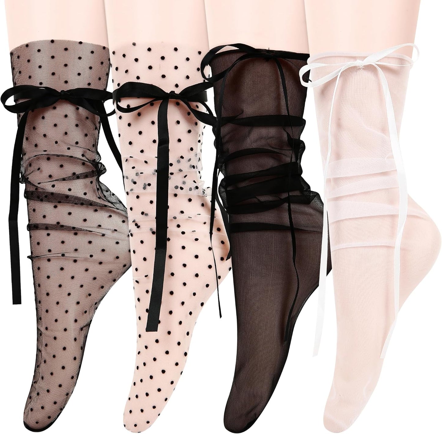Women's Sheer Lace Slouch Socks (Mesh Detail, Transparent Tulle Style)
