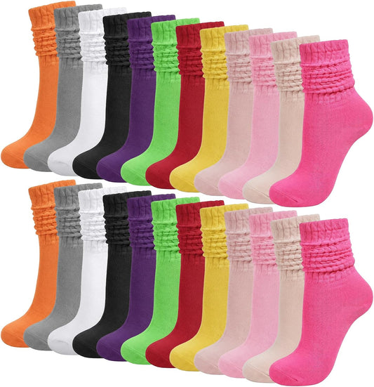 Women's Slouch Socks (12-Pair Pack, Colorful/White, Vintage Long Slouch Socks, Suitable for Daily Wear & Boots)