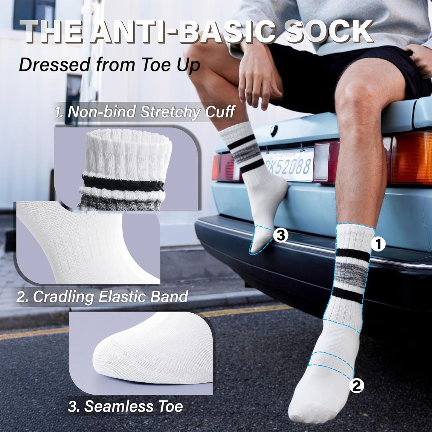 Cotton Slouch Socks, Unisex Lightweight Ruched Crew Socks