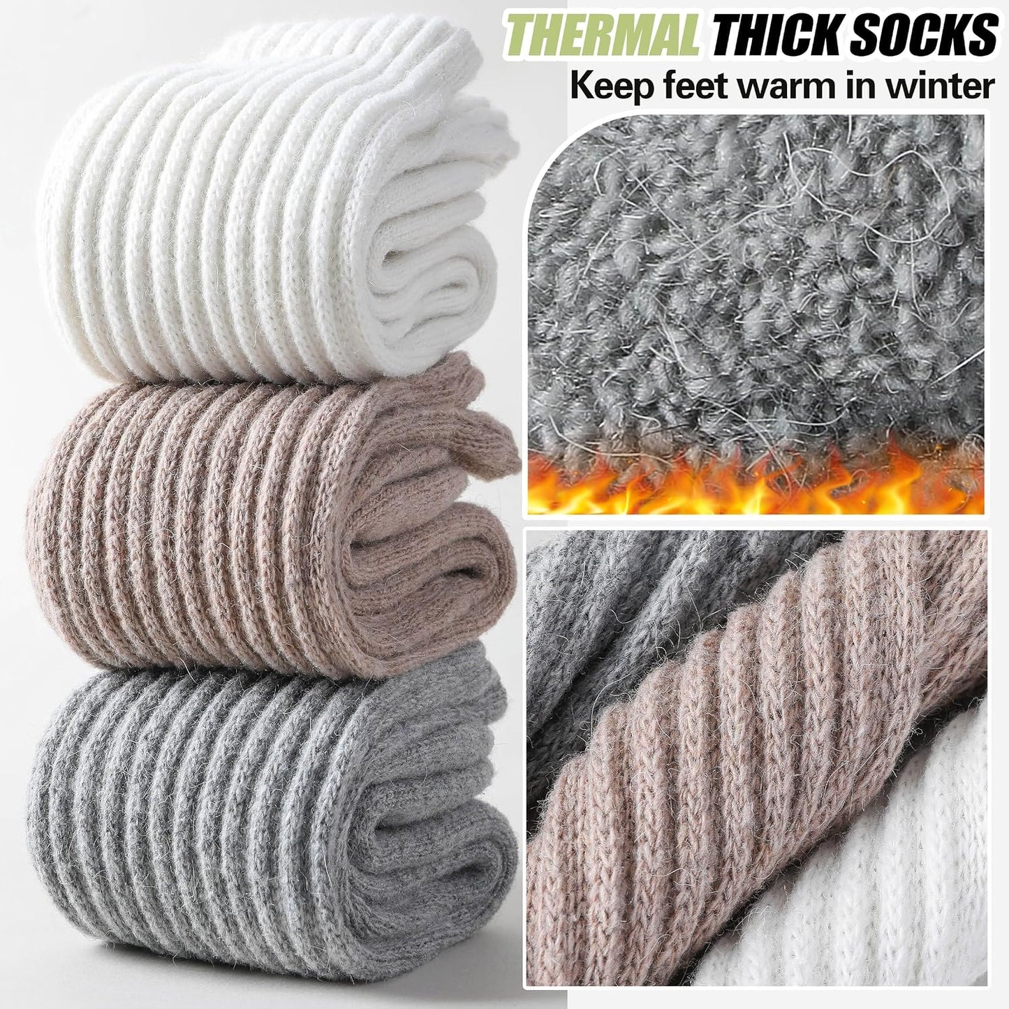 Merino Wool Slouch Socks, Thickened Warm Winter Boot Socks (4-Pack)
