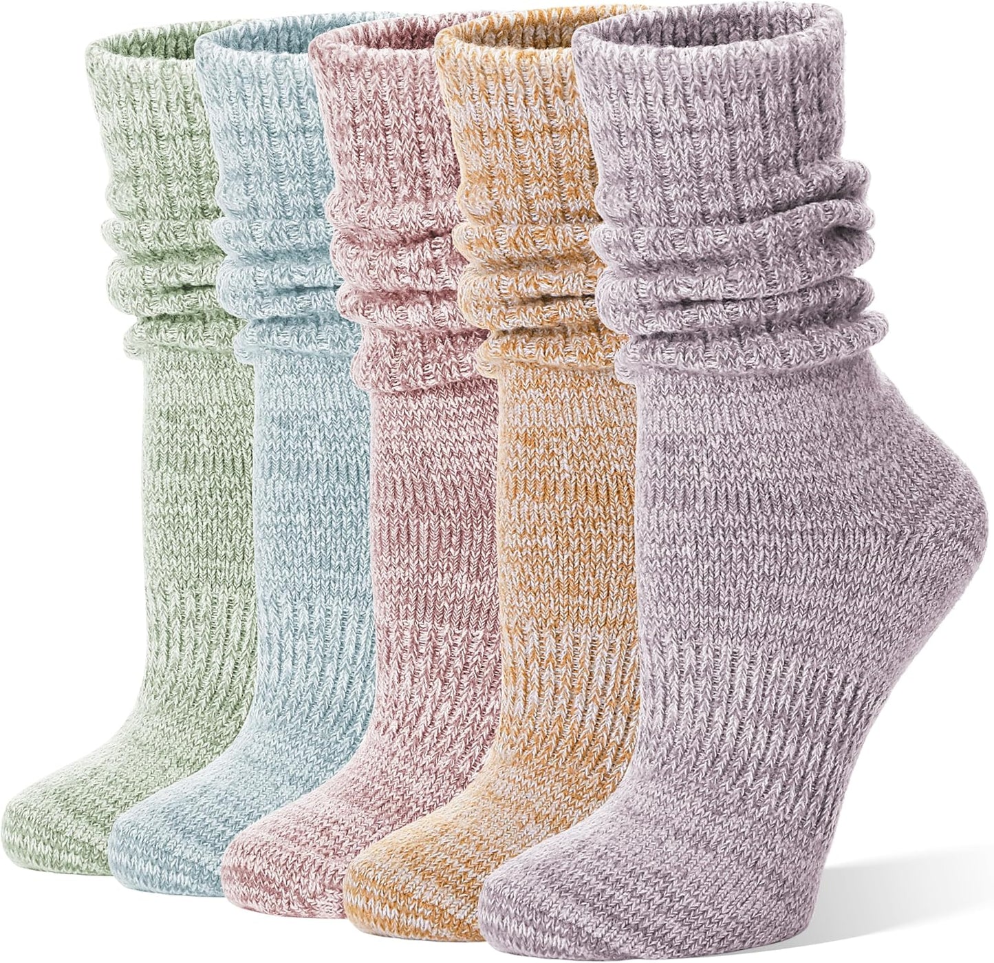Women's Warm & Cozy Winter Slouch Socks / Ruched Plush Crew Socks (5-Pack)