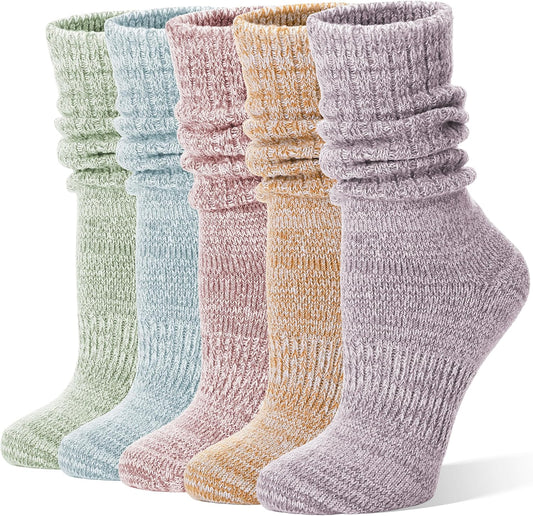 Women's Warm & Cozy Winter Slouch Socks / Ruched Plush Crew Socks (5-Pack)