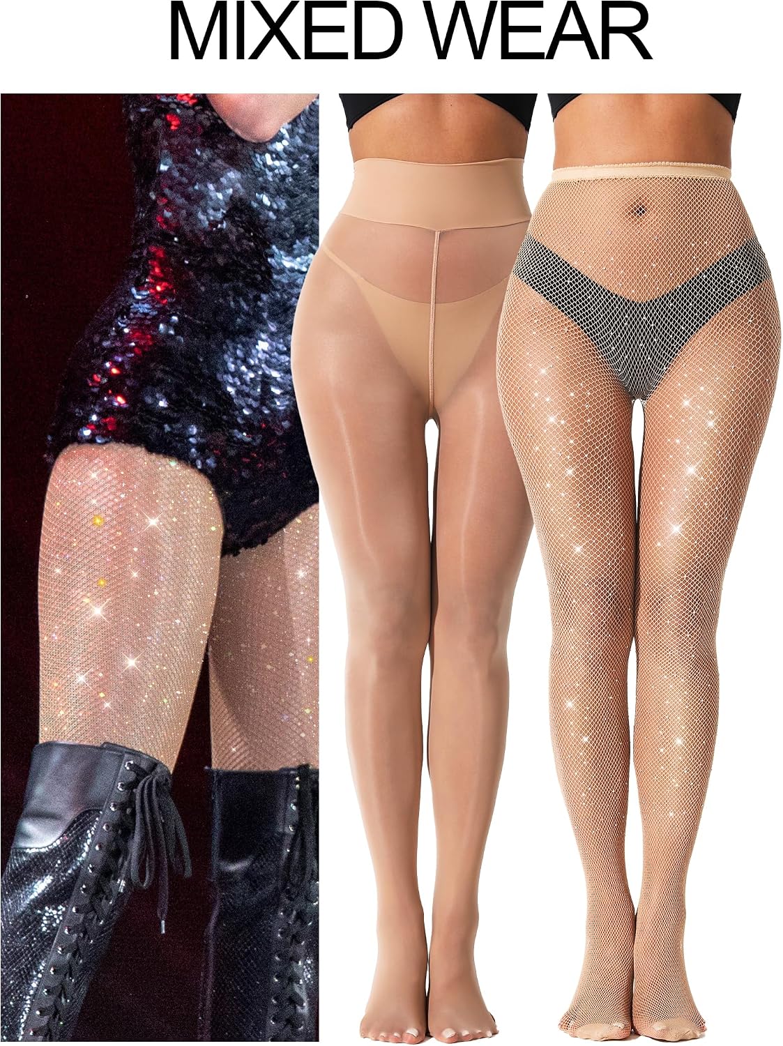 2 Pairs of Women's Sheer Tights, Fishnet Tights Match Sets Sparkly Tights Sheer Stockings Pantyhose