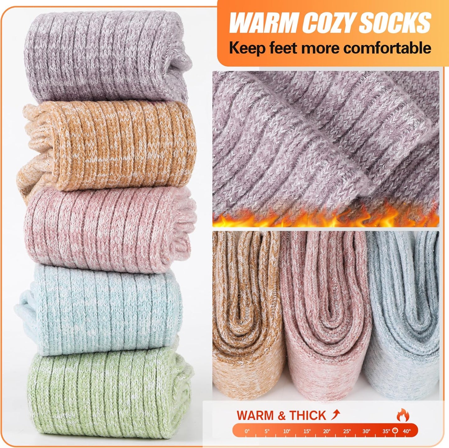 Women's Warm & Cozy Winter Slouch Socks / Ruched Plush Crew Socks (5-Pack)