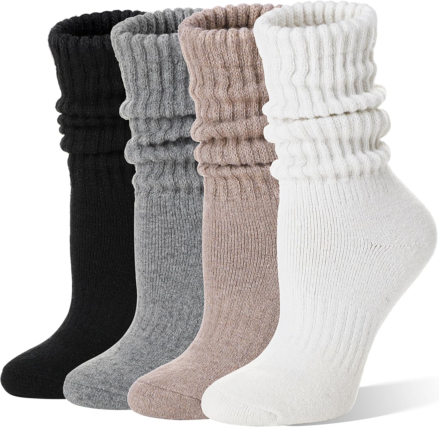 Merino Wool Slouch Socks, Thickened Warm Winter Boot Socks (4-Pack)