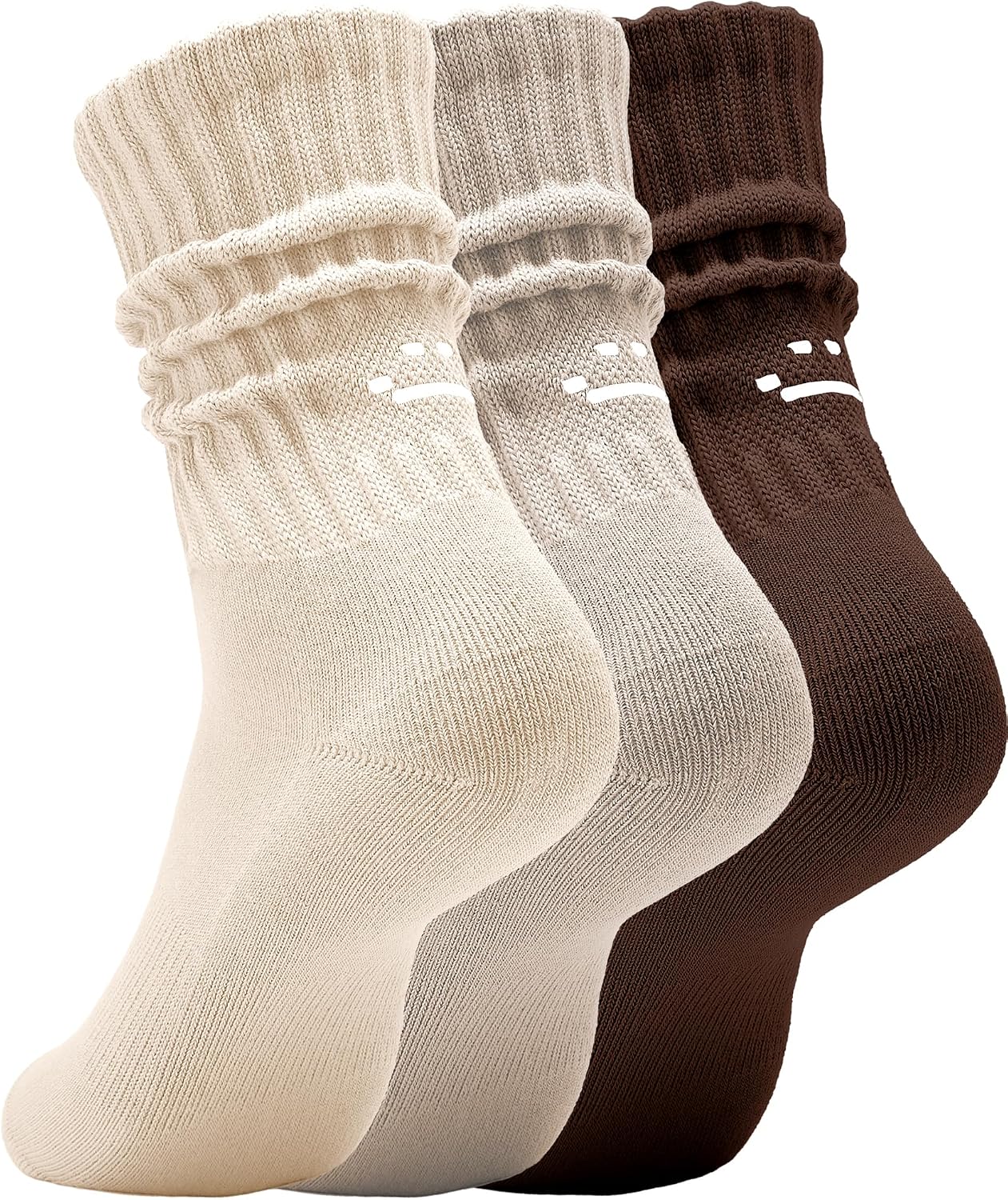 Women's Cute Ruched Slouch Socks (3-Pack), Vintage Chunky Ribbed Cotton Boot Socks / Athletic Socks