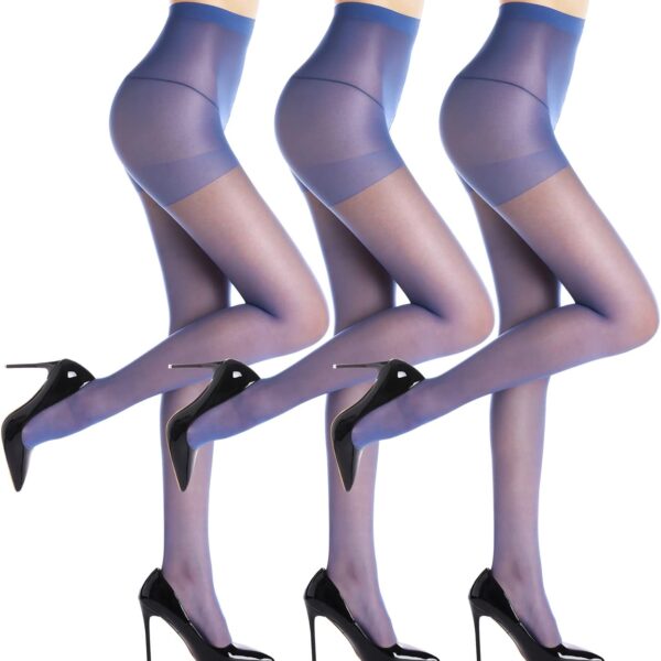 3 Pairs Women's Sheer Tights - 20D Control Top Pantyhose with Reinforced Toes