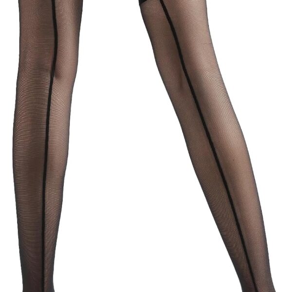 4 Pairs Women's Backseam Thigh High Stockings - 20D Sheer Top Nylon Stay Up Pantyhose with Reinforced Toe