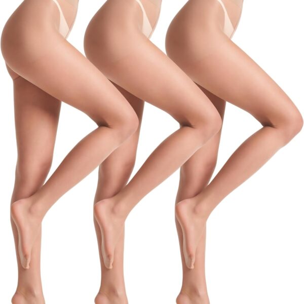 3 Pairs 20D Women's Sheer Tights Ultra Sheer Pantyhose with Control Top