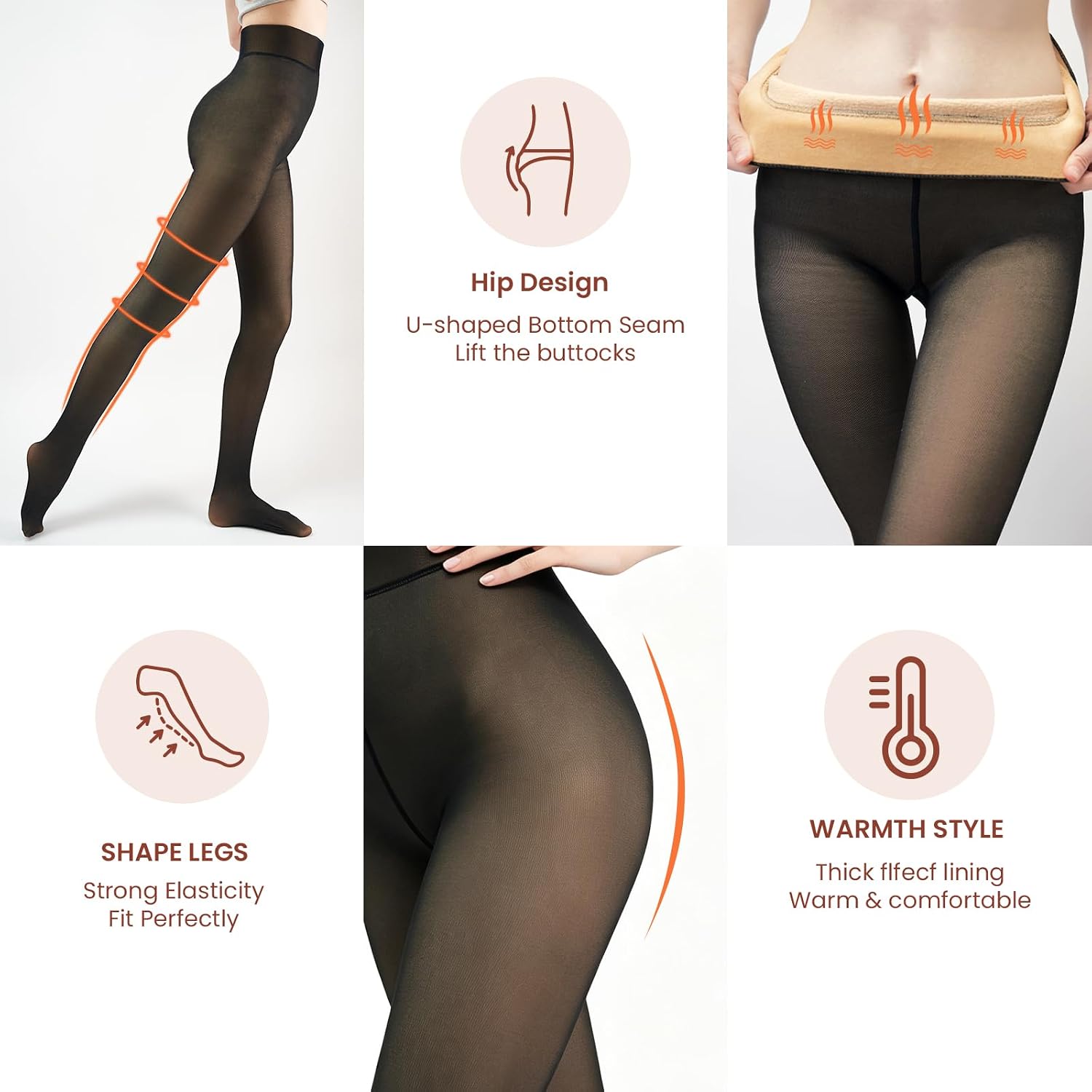 Women's Fleece-Lined Thermal Tights (Sheer-Look) - Image 2