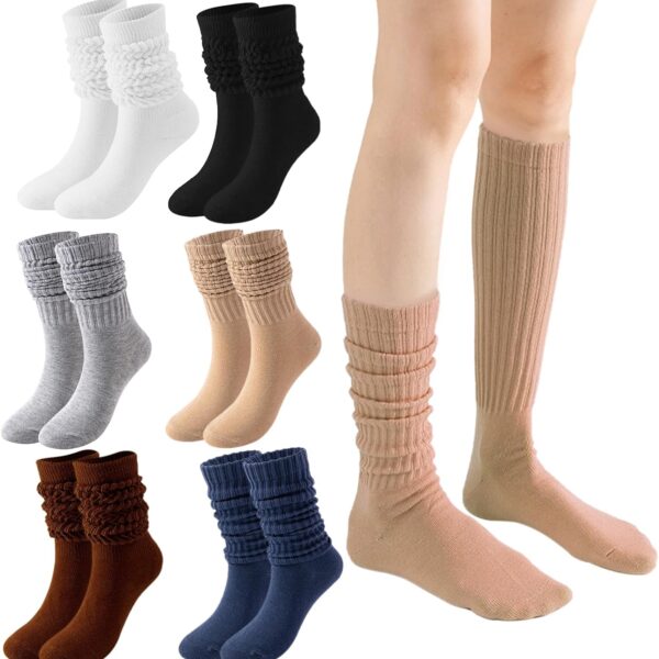 Women's Slouch Socks (6-Pack), Colorful Over-the-Knee Ruched Socks (for Women/Girls/Students), Casual Crew Socks