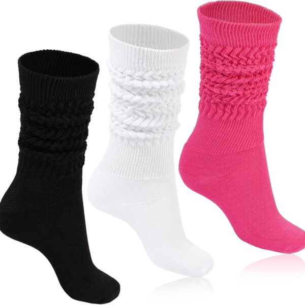 Women's Boot Slouch Socks (3-Pair Pack, Ribbed Knit Thickened Warm Long Socks, Suitable for Hiking & Daily Wear)