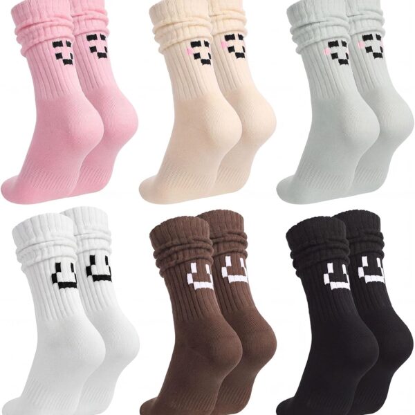 Women's Cute Slouch Socks (6-Pack), Ribbed Ruched Crew Socks