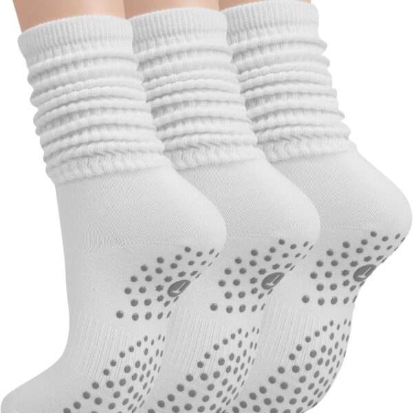Women's Non-Slip Pilates Socks, Yoga/Ballet Ruched Socks (3-Pack)