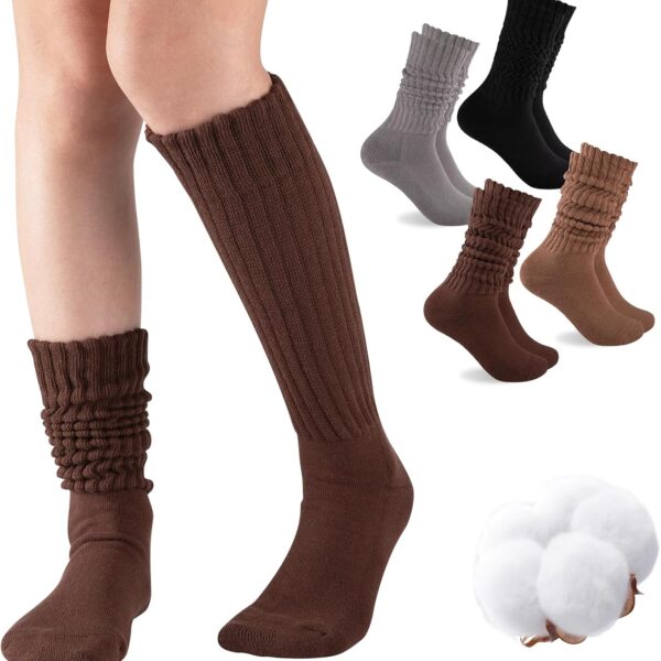 Women's Slouch Socks (4-Pair Pack): Over-the-Knee Soft Cotton Knit Extra-Long Socks with Cushioning