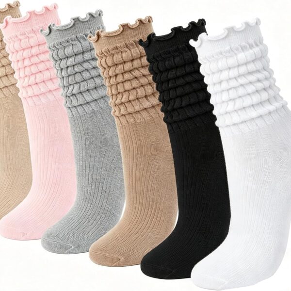 Women's Ruffled Slouch Socks (6-Pack), Cute Cotton Long Socks